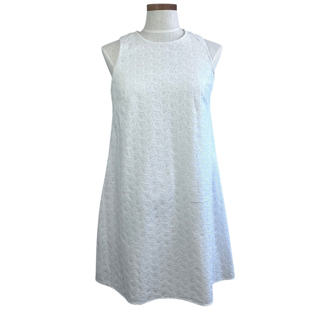 Calvin Klein 90s White Eyelet‎ Sleeveless Dress Womens sz 8 Sundress Cotton 1994